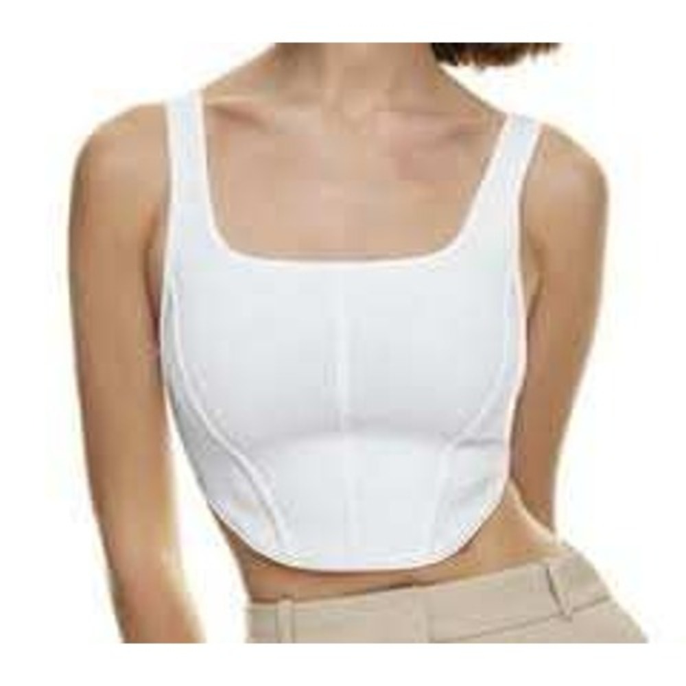Babaton Aritzia White Sculpted Knit Corset Crop Top XS Square Neck Tank